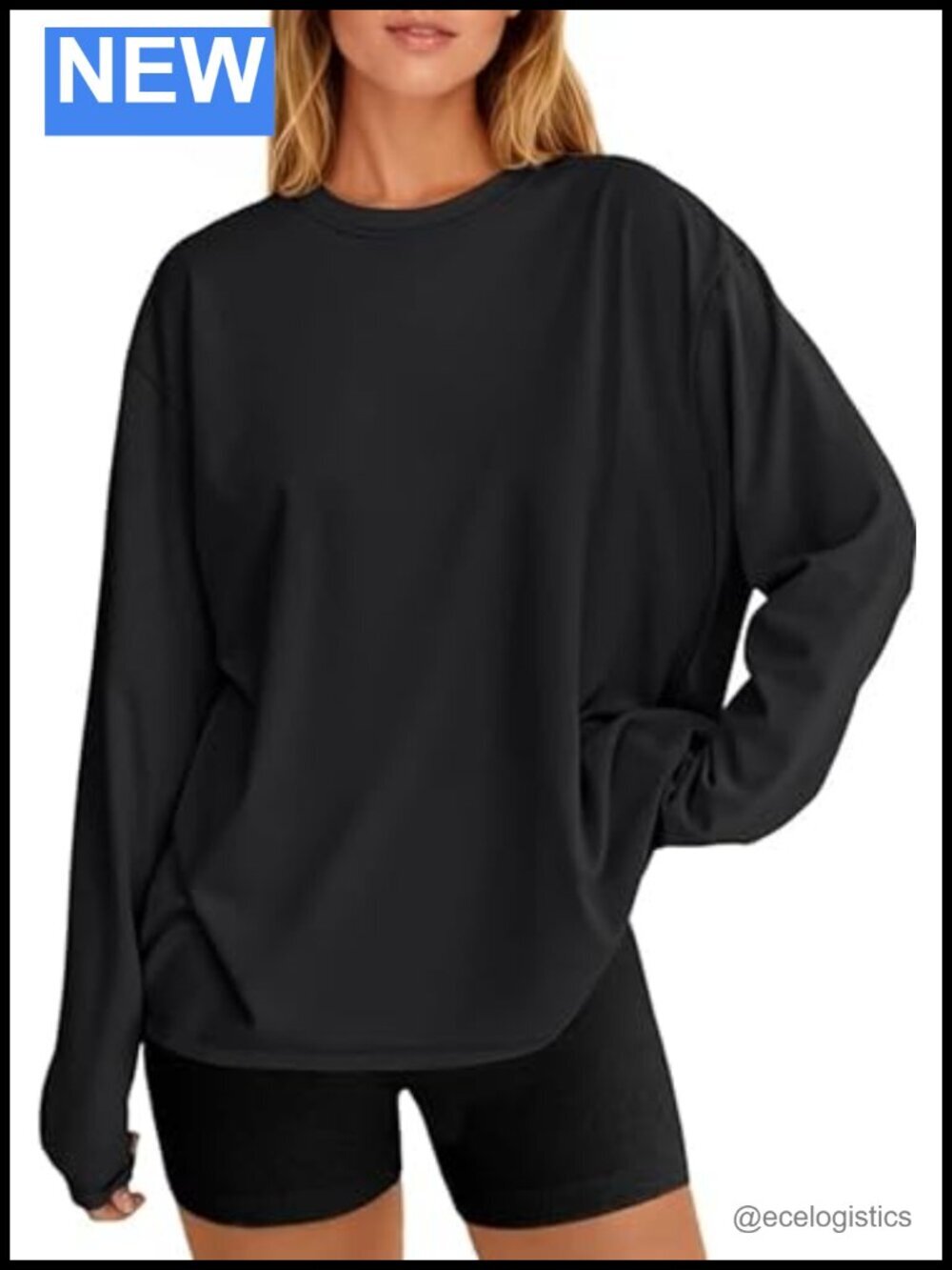 Oversized Long Sleeve Crew Neck Tee Y2K Workout Top